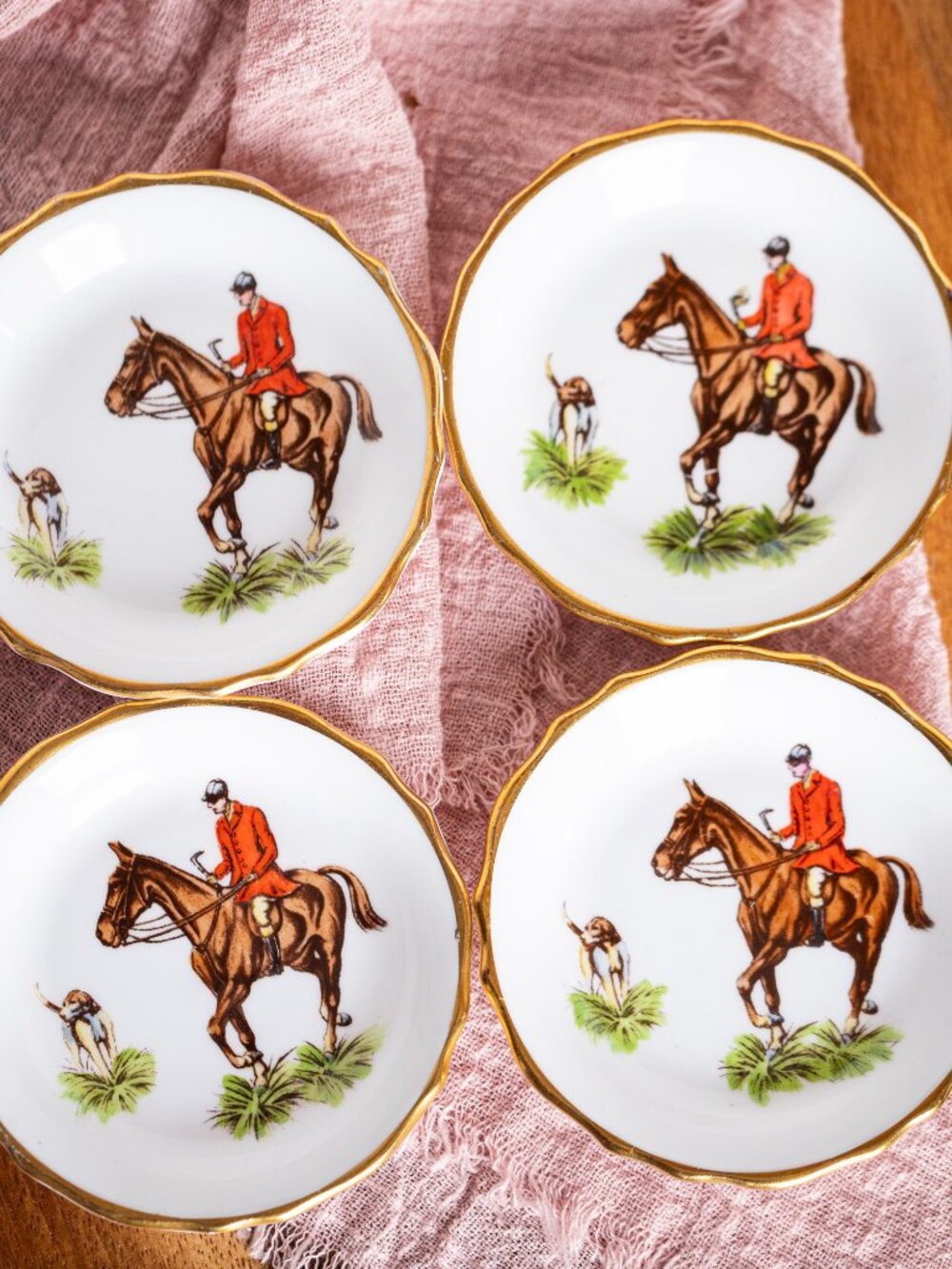 Royal Tuscan Tally Ho Mini Plates Set | Equestrian Trinket Dishes | Fox Hunt Rin - Picture 7 of 11